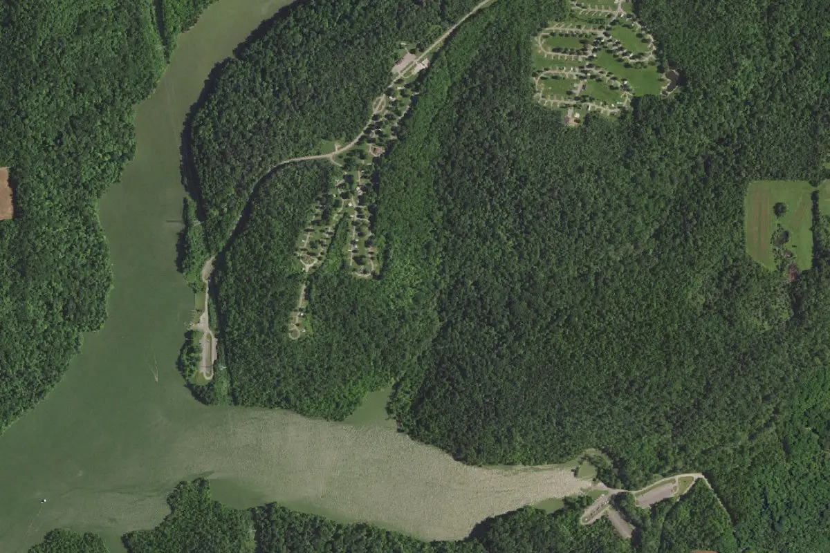 Aerial view of Brookville Lake – Mounds SRA
