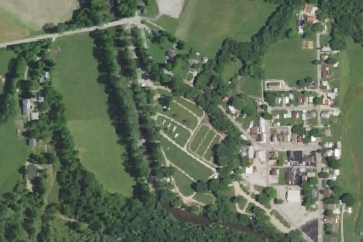 Aerial view of Old Mill Campground and Flea Market